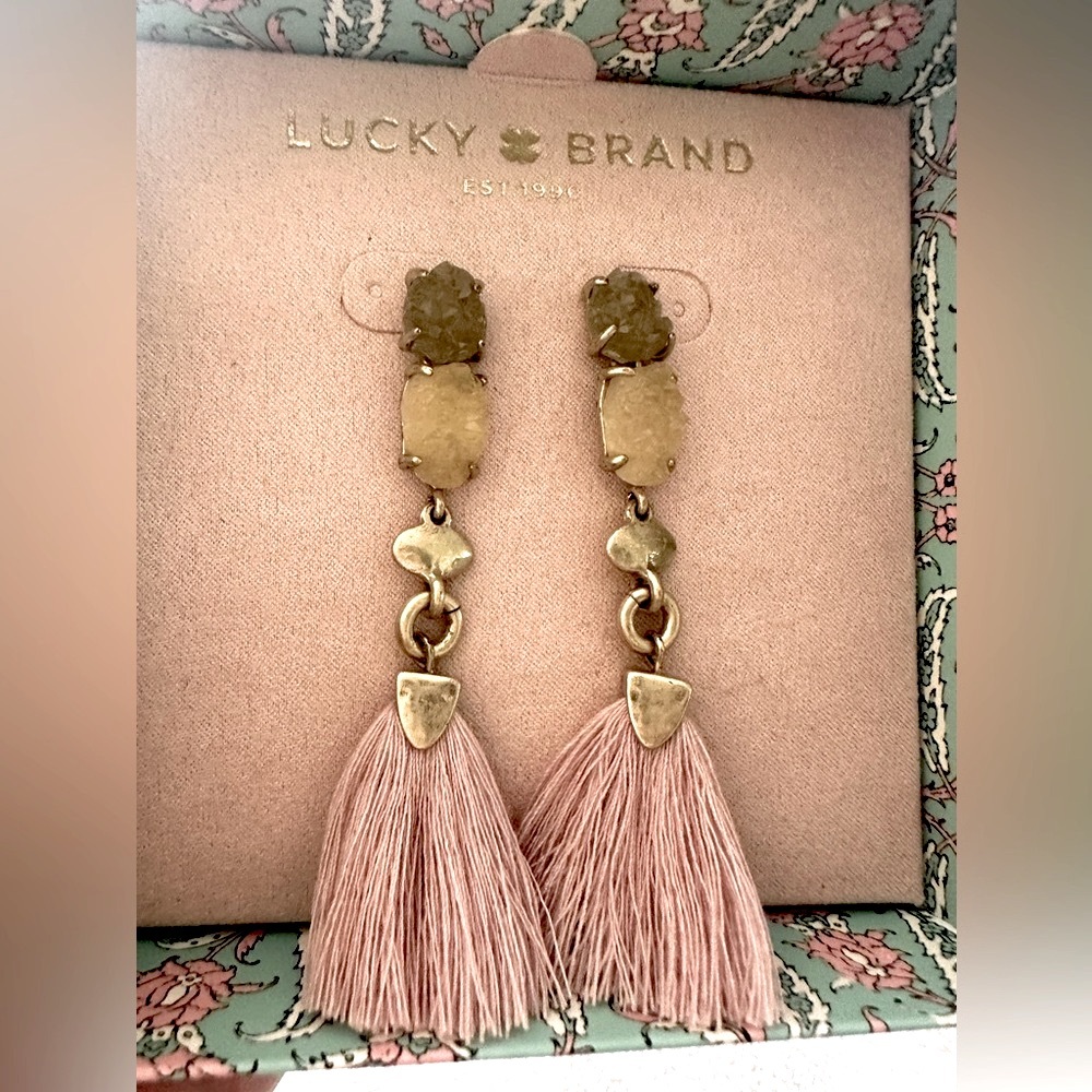 Lucky Brand Pink Tassel Drop Earrings with Gold Accents